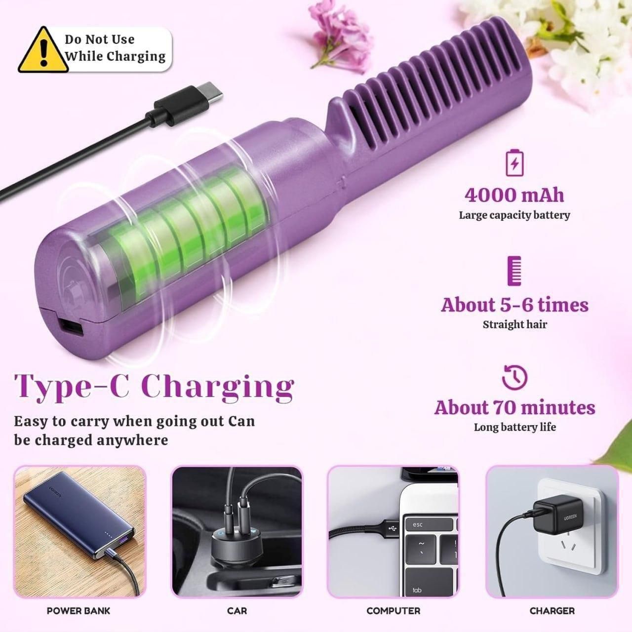 Rechargeable Mini Hair Straightener Comb for Travel & Daily Use